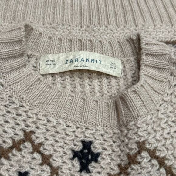 Zara Knit Aztec Print Wool Blend Sweater Holiday Cozy Winter Unisex Kid’s Size M - Picture 4 of 6